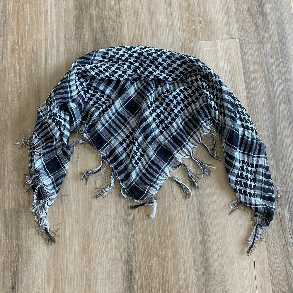 Military Kufiya Hatta Lightweight Army Plaid Scarf Unisex Arab black white